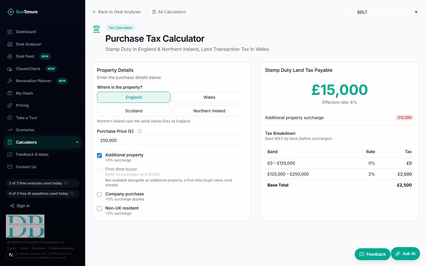 BoaTenure purchase tax calculator