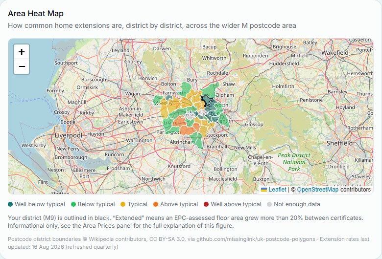 BoaTenure Area Heat Map showing extension activity across neighbouring postcode districts