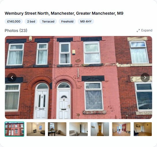 Real Wembury Street North listing imported into BoaTenure with asking price and photographs